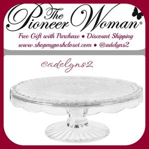 🌺 New Pioneer Woman Fancy Clear Glass Cassie Cake Stand Plate Restaurant Quality